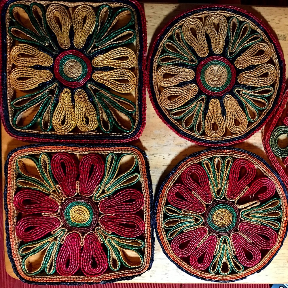 Vintage 1970 Rattan Wicker Trivets